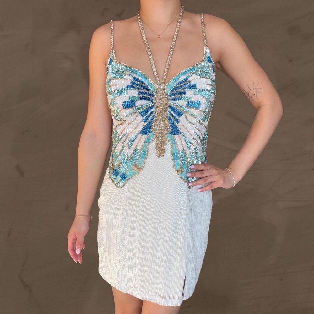 Sherri Hill butterfly white beaded cocktail dress - 55075 size 8